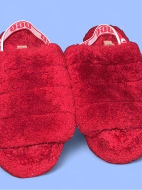 UGG Ruby Red Plush “Fluff Yeah” Slide Sandals